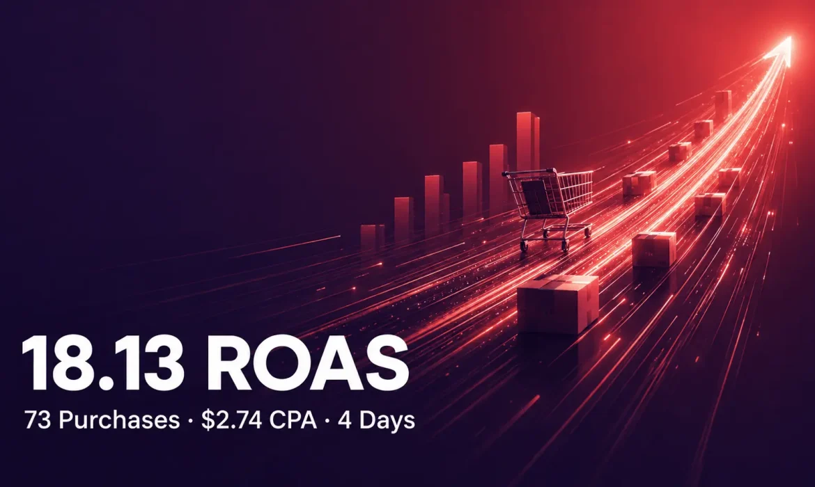 Facebook – E-commerce – 73 purchases, ROAS 18.13 and CPA $2.74 in just 4 days 📈